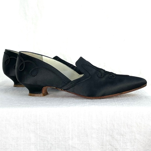 Rare Vintage 1993 PETER FOX Black Satin Shoes “Janet” soutache - Picture 2 of 16